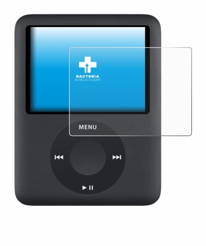 Image de l'appareil Apple iPod nano (3ème Gen.) avec une grande variété de protections d'écran.