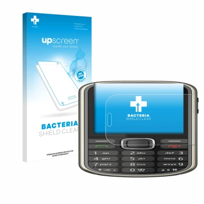 Face avant d’un emballage produit avec le logo de la marque upscreen. À côté, l’appareil Nokia 3720 classic est représenté ave