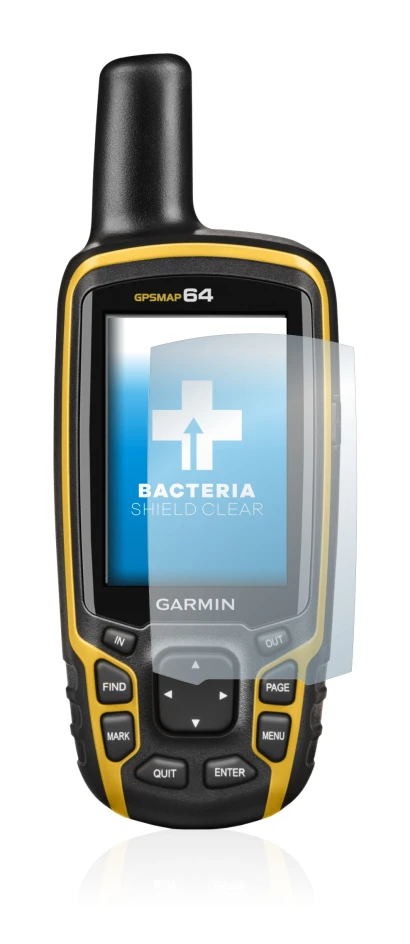Image de l'appareil Garmin GPSMAP 64 avec une grande variété de protections d'écran.