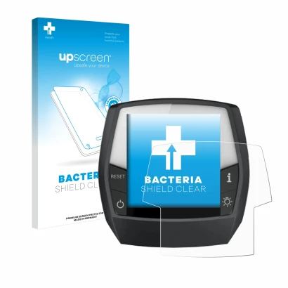 Face avant d’un emballage produit avec le logo de la marque upscreen. À côté, l’appareil Bosch Intuvia Active Line est représe