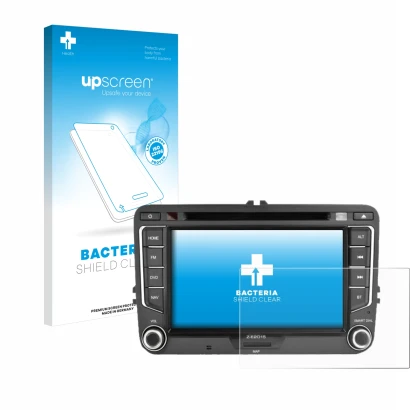Face avant d’un emballage produit avec le logo de la marque upscreen. À côté, l’appareil Zenec E>Go 7" est représenté avec la