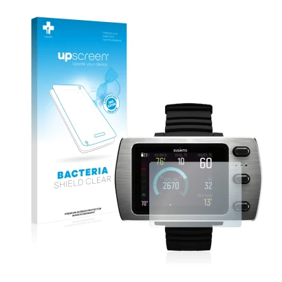 Face avant d’un emballage produit avec le logo de la marque upscreen. À côté, l’appareil Suunto Eon Steel est représenté avec 