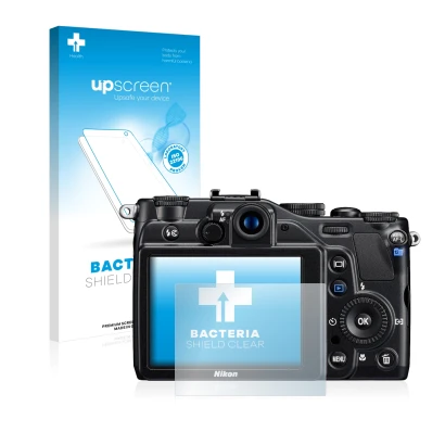 Face avant d’un emballage produit avec le logo de la marque upscreen. À côté, l’appareil Nikon Coolpix S7000 est représenté av