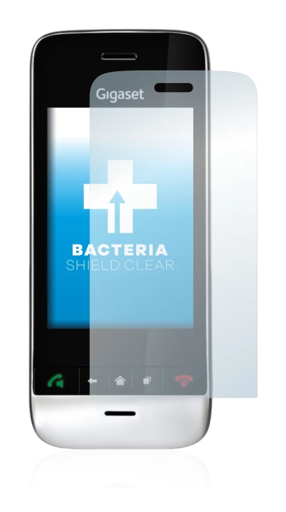 Image de l'appareil Gigaset SL910 (découpe allongée) avec une grande variété de protections d'écran.
