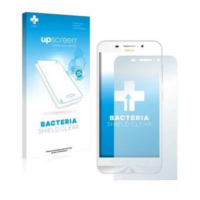 Face avant d’un emballage produit avec le logo de la marque upscreen. À côté, l’appareil ASUS ZenFone Max ZC550KL est représen