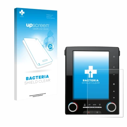 Face avant d’un emballage produit avec le logo de la marque upscreen. À côté, l’appareil Renault Megane GT R-Link 2 8.7" est r