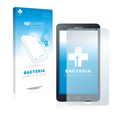 Face avant d’un emballage produit avec le logo de la marque upscreen. À côté, l’appareil Samsung Galaxy J Max est représenté a