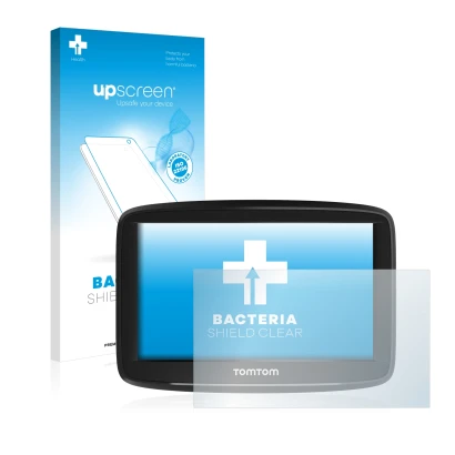 Face avant d’un emballage produit avec le logo de la marque upscreen. À côté, l’appareil TomTom Start 52 est représenté avec l