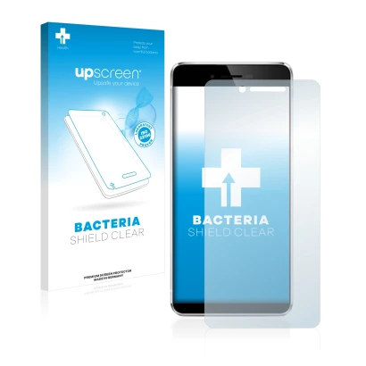 Face avant d’un emballage produit avec le logo de la marque upscreen. À côté, l’appareil Vernee Mars est représenté avec la pr