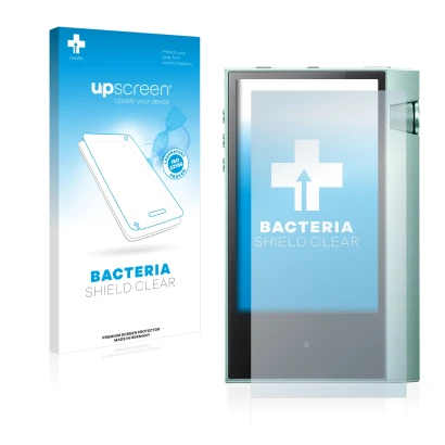 Face avant d’un emballage produit avec le logo de la marque upscreen. À côté, l’appareil Astell&Kern AK70 est représenté avec 