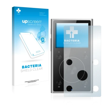 Face avant d’un emballage produit avec le logo de la marque upscreen. À côté, l’appareil FiiO X1 II est représenté avec la pro
