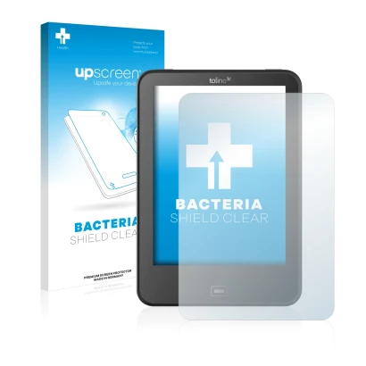 Face avant d’un emballage produit avec le logo de la marque upscreen. À côté, l’appareil Tolino Vision 4 HD est représenté ave
