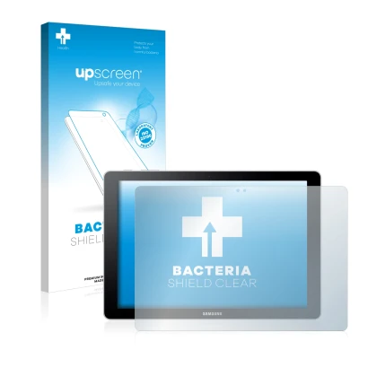 Face avant d’un emballage produit avec le logo de la marque upscreen. À côté, l’appareil Samsung Galaxy Book 10.6 est représen