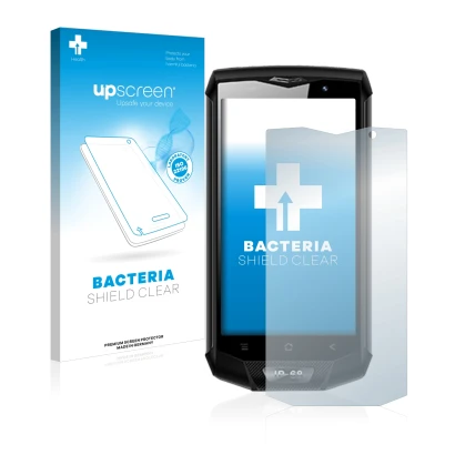 Face avant d’un emballage produit avec le logo de la marque upscreen. À côté, l’appareil Blackview BV8000 Pro est représenté a