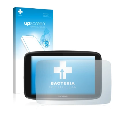 Face avant d’un emballage produit avec le logo de la marque upscreen. À côté, l’appareil TomTom GO 6250 est représenté avec la