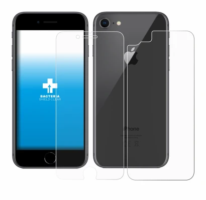 Image de l'appareil Apple iPhone 8 (Avant+Arrière) avec une grande variété de protections d'écran.