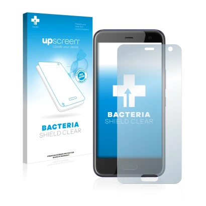 Face avant d’un emballage produit avec le logo de la marque upscreen. À côté, l’appareil HTC U11 Life est représenté avec la p