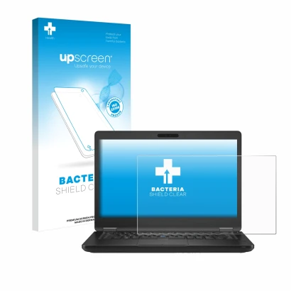 Face avant d’un emballage produit avec le logo de la marque upscreen. À côté, l’appareil Dell Latitude 5490 Non-Touch est repr