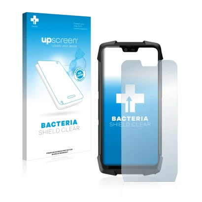 Face avant d’un emballage produit avec le logo de la marque upscreen. À côté, l’appareil Blackview BV9700 Pro est représenté a
