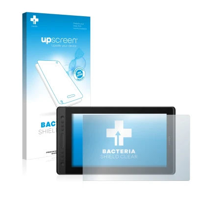 Face avant d’un emballage produit avec le logo de la marque upscreen. À côté, l’appareil Huion Kamvas Pro 16 Premium est repré