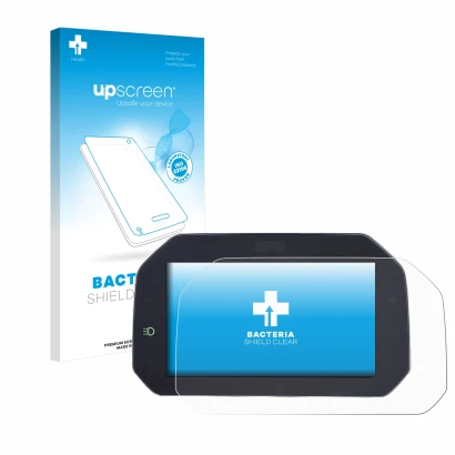 Face avant d’un emballage produit avec le logo de la marque upscreen. À côté, l’appareil BMW R1200GS LC 2013-2019 Connectivity