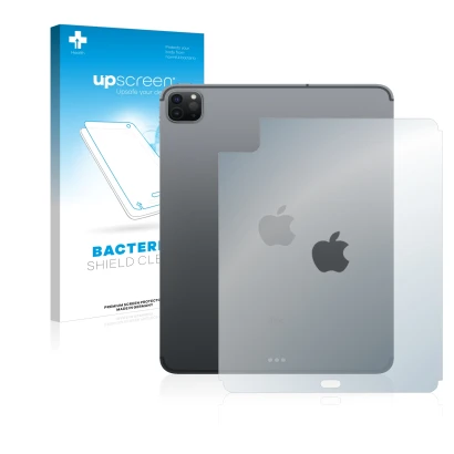 Face avant d’un emballage produit avec le logo de la marque upscreen. À côté, l’appareil Apple iPad Pro 11" 2020 (Arrière, 2e 