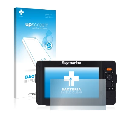 Face avant d’un emballage produit avec le logo de la marque upscreen. À côté, l’appareil Raymarine Element 7 HV est représenté