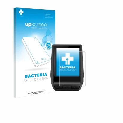 Face avant d’un emballage produit avec le logo de la marque upscreen. À côté, l’appareil Bosch Nyon 2020 est représenté avec l