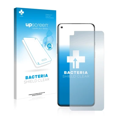 Face avant d’un emballage produit avec le logo de la marque upscreen. À côté, l’appareil OnePlus 8T est représenté avec la pro