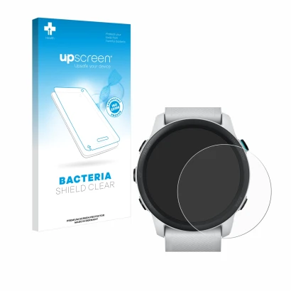 Face avant d’un emballage produit avec le logo de la marque upscreen. À côté, l’appareil Garmin Forerunner 745 est représenté 