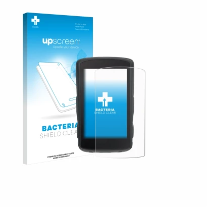 Face avant d’un emballage produit avec le logo de la marque upscreen. À côté, l’appareil Hammerhead Karoo 2 est représenté ave