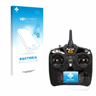 Face avant d’un emballage produit avec le logo de la marque upscreen. À côté, l’appareil Spektrum NX10 est représenté avec la 