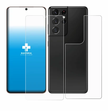 Image de l'appareil Samsung Galaxy S21 Ultra 5G (Avant+Arrière) avec une grande variété de protections d'écran.