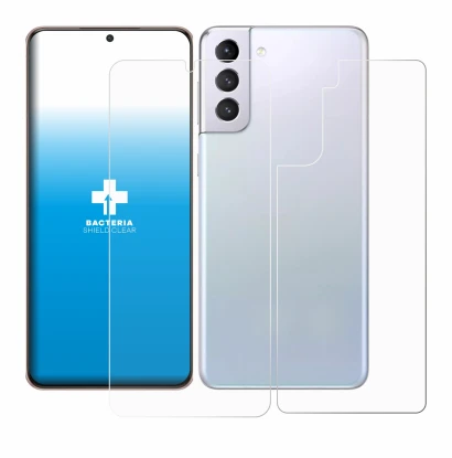 Image de l'appareil Samsung Galaxy S21 Plus 5G (Avant+Arrière) avec une grande variété de protections d'écran.