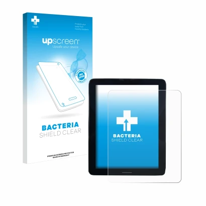 Face avant d’un emballage produit avec le logo de la marque upscreen. À côté, l’appareil Volvo Polestar 2 2021 Infotainment Sy