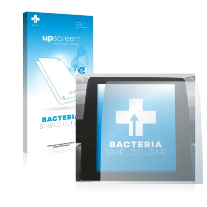 Face avant d’un emballage produit avec le logo de la marque upscreen. À côté, l’appareil Renault Zoe 2020 Easy Link 9.3" est r