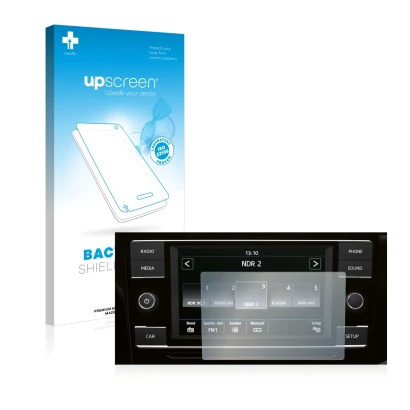 Face avant d’un emballage produit avec le logo de la marque upscreen. À côté, l’appareil Volkswagen T6.1 California 2021 Compo