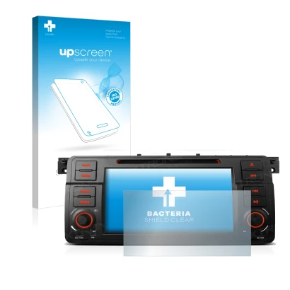 Face avant d’un emballage produit avec le logo de la marque upscreen. À côté, l’appareil Xtrons PQ7046B est représenté avec la