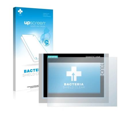 Face avant d’un emballage produit avec le logo de la marque upscreen. À côté, l’appareil Siemens Simatic HMI TP700 Comfort est