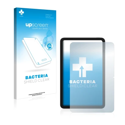 Face avant d’un emballage produit avec le logo de la marque upscreen. À côté, l’appareil Nokia T20 est représenté avec la prot