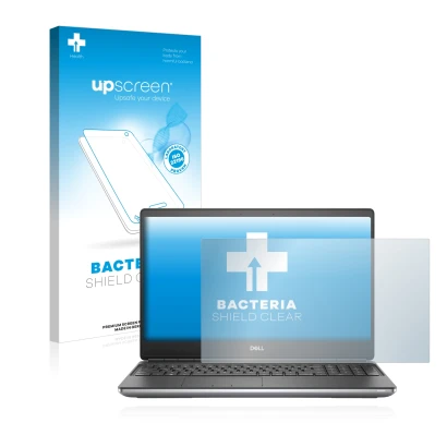 Face avant d’un emballage produit avec le logo de la marque upscreen. À côté, l’appareil Dell Precision 7560 est représenté av