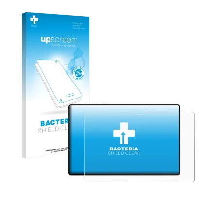 Face avant d’un emballage produit avec le logo de la marque upscreen. À côté, l’appareil Samsung Galaxy Tab S8 Ultra 5G est re