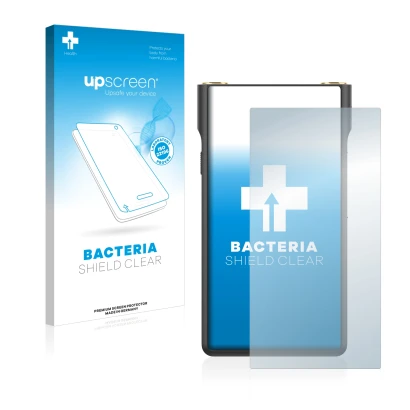 Face avant d’un emballage produit avec le logo de la marque upscreen. À côté, l’appareil Sony Walkman NW-WM1AM2 est représenté