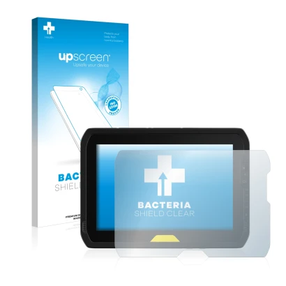 Face avant d’un emballage produit avec le logo de la marque upscreen. À côté, l’appareil Trimble T100 est représenté avec la p
