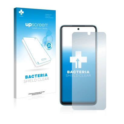 Face avant d’un emballage produit avec le logo de la marque upscreen. À côté, l’appareil Xiaomi Redmi 10 (2022) est représenté