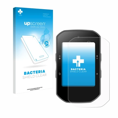 Face avant d’un emballage produit avec le logo de la marque upscreen. À côté, l’appareil Bryton Rider S500 est représenté avec