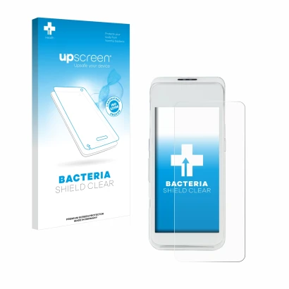 Face avant d’un emballage produit avec le logo de la marque upscreen. À côté, l’appareil Pax A920 Pro est représenté avec la p