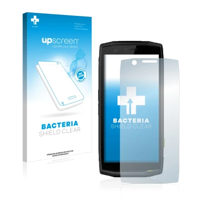 Face avant d’un emballage produit avec le logo de la marque upscreen. À côté, l’appareil Crosscall Action-X5 est représenté av