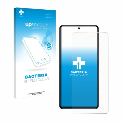 Face avant d’un emballage produit avec le logo de la marque upscreen. À côté, l’appareil Xiaomi Poco F4 GT est représenté avec