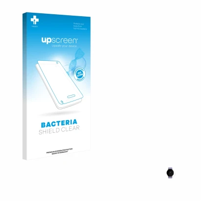 Face avant d’un emballage produit avec le logo de la marque upscreen. À côté, l’appareil Samsung Galaxy Watch 5 (40mm) est rep